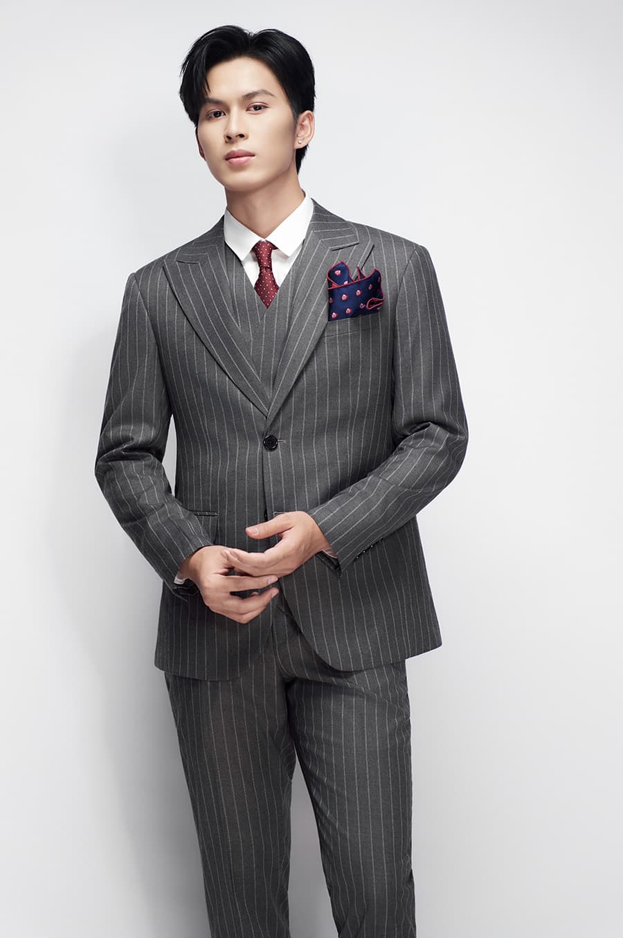 Bộ Vest Xám Rêu Sọc 1